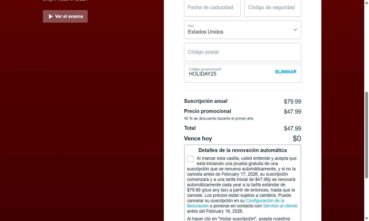 Mhz Choice checkout page showing Mhz Choice promo code box | Screenshot taken by SimplyCodes community member on Feb 10, 2026