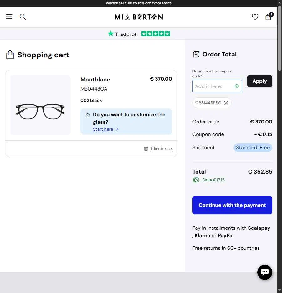Mia Burton checkout page showing Mia Burton coupon code box | Screenshot taken by SimplyCodes community member on Jan 29, 2026