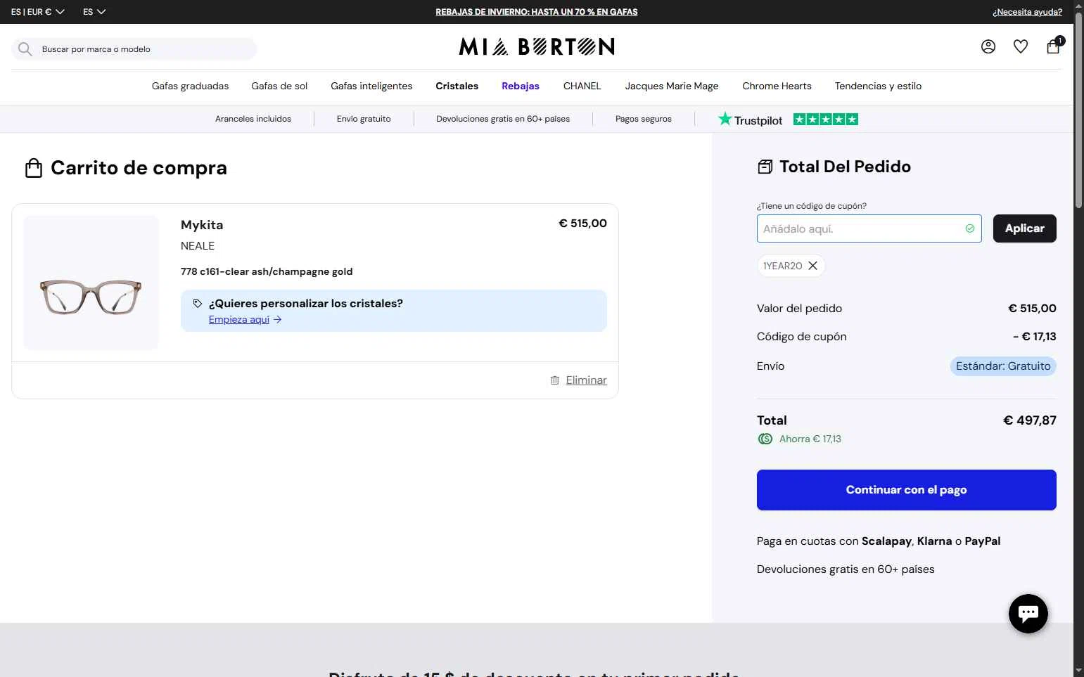 Mia Burton checkout page showing Mia Burton coupon code box | Screenshot taken by SimplyCodes community member on Jan 21, 2026