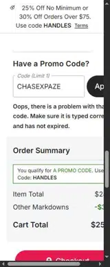 CHASEXPAZE coupon verification screenshot