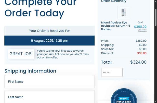 Miami MD checkout page showing Miami MD coupon code box | Screenshot taken by SimplyCodes community member on Aug 6, 2025