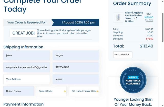 Miami MD checkout page showing Miami MD coupon code box | Screenshot taken by SimplyCodes community member on Aug 1, 2025