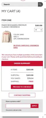 Miami University Campus Store coupon verification screenshot