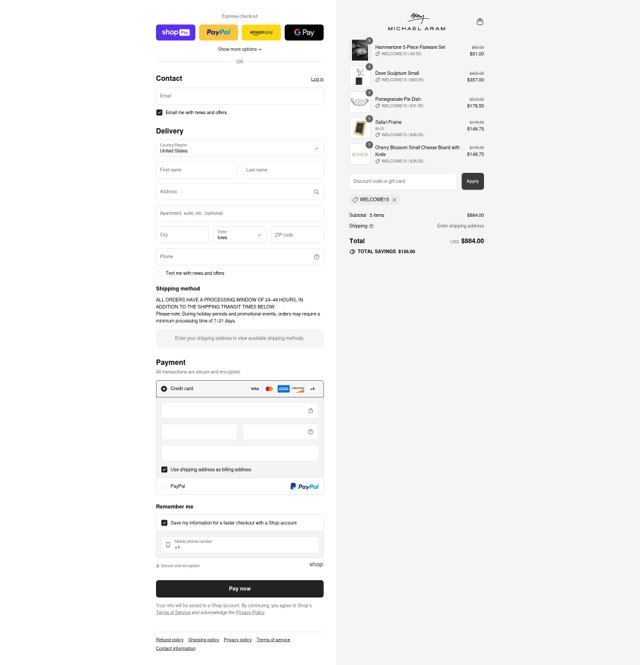 Michael Aram checkout page showing Michael Aram discount code box | Screenshot taken by SimplyCodes community member on Jul 18, 2025