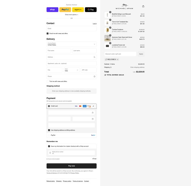 Michael Aram checkout page showing Michael Aram discount code box | Screenshot taken by SimplyCodes community member on Sep 3, 2025