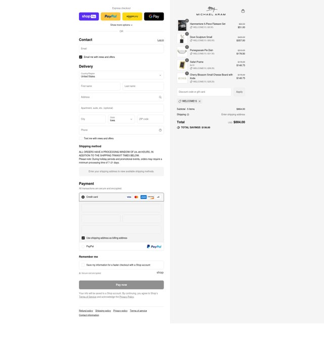 Michael Aram checkout page showing Michael Aram discount code box | Screenshot taken by SimplyCodes community member on Jul 22, 2025