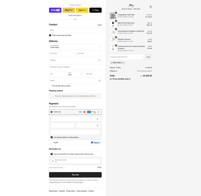 Michael Aram checkout page showing Michael Aram discount code box | Screenshot taken by SimplyCodes community member on Aug 4, 2025