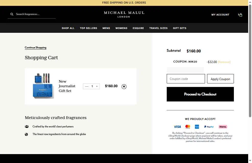 Michael Malul checkout page showing Michael Malul coupon code box | Screenshot taken by SimplyCodes community member on Jan 7, 2026