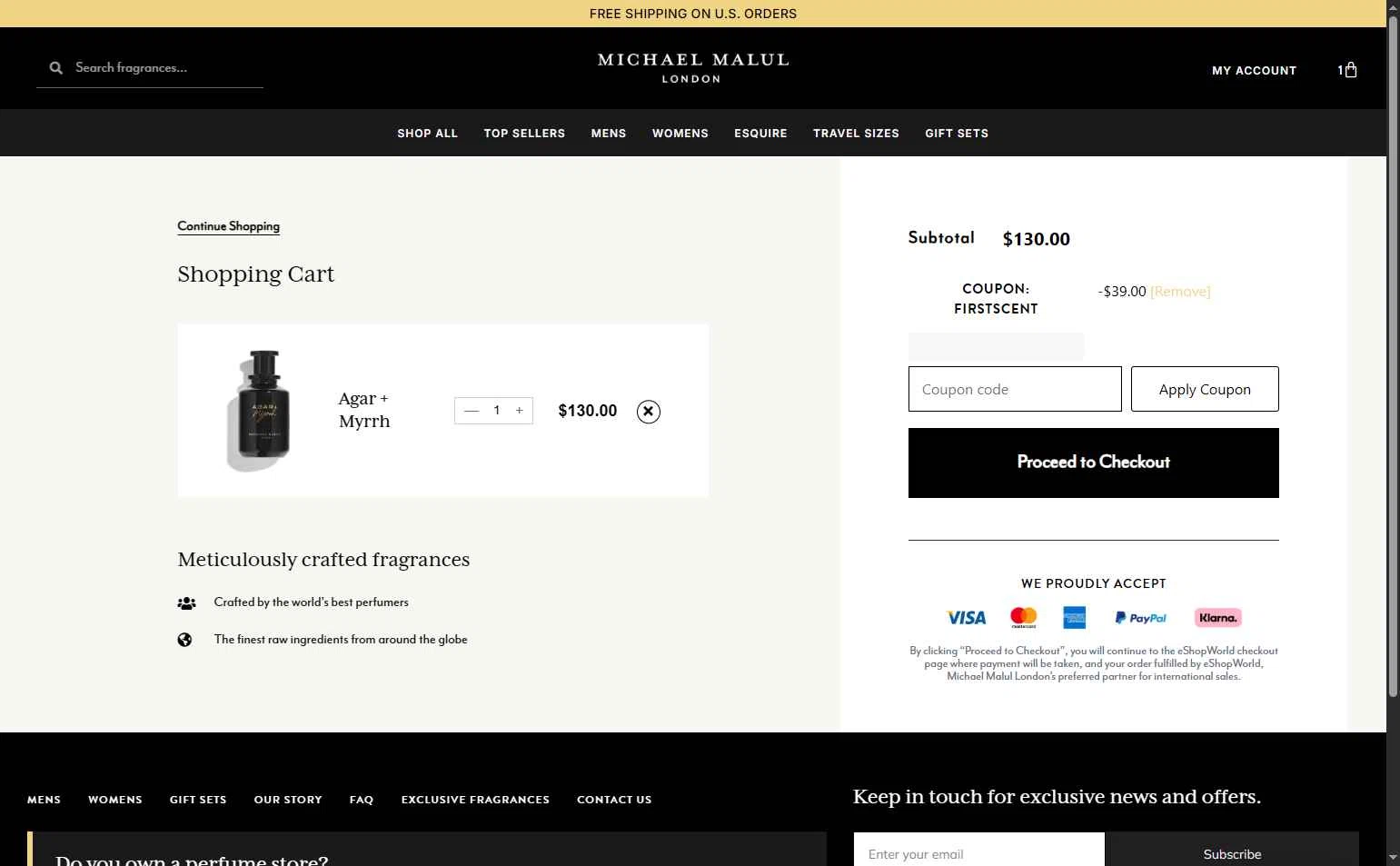 Michael Malul checkout page showing Michael Malul coupon code box | Screenshot taken by SimplyCodes community member on Nov 28, 2025