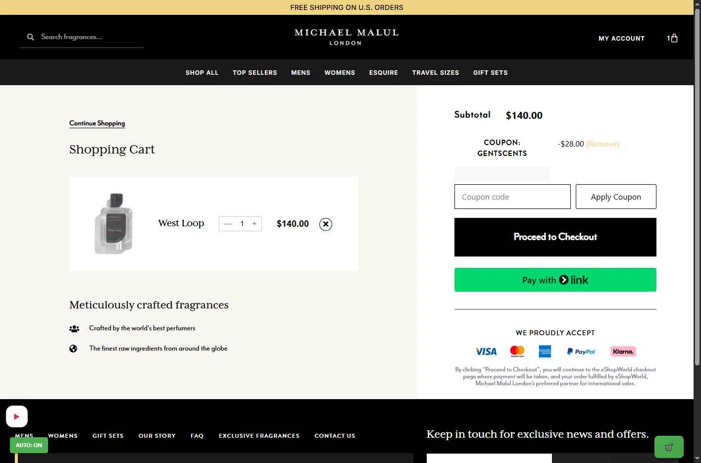 Michael Malul checkout page showing Michael Malul coupon code box | Screenshot taken by SimplyCodes community member on Jan 31, 2026