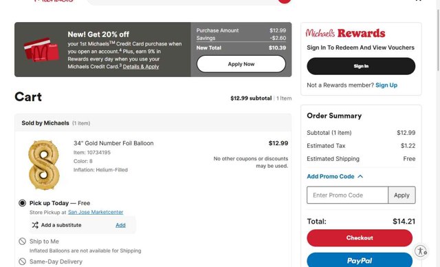 Michaels checkout page showing Michaels promo code box | Screenshot taken by SimplyCodes community member on Aug 23, 2025