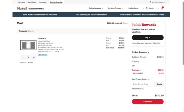 Michaels checkout page showing Michaels promo code box | Screenshot taken by SimplyCodes community member on Aug 24, 2025