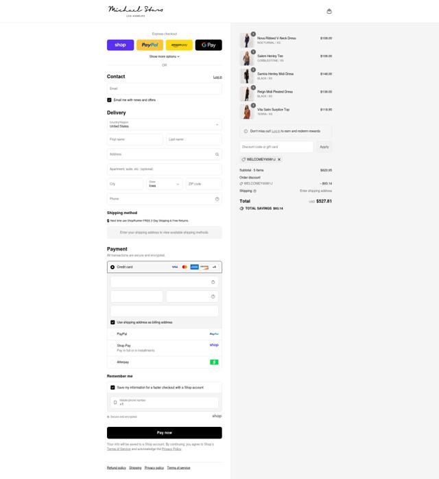 Michael Stars checkout page showing Michael Stars discount code box | Screenshot taken by SimplyCodes community member on Sep 2, 2025