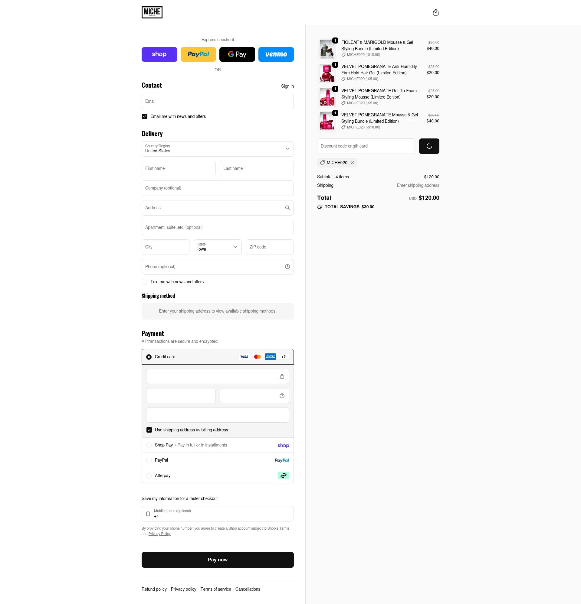 Miche Beauty checkout page showing Miche Beauty discount code box | Screenshot taken by SimplyCodes community member on Feb 11, 2026