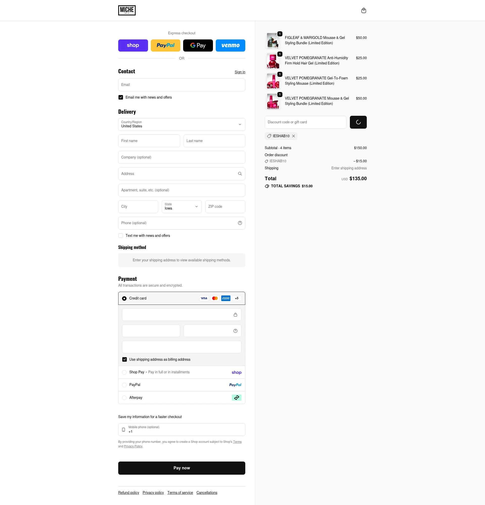 Miche Beauty checkout page showing Miche Beauty discount code box | Screenshot taken by SimplyCodes community member on Feb 11, 2026