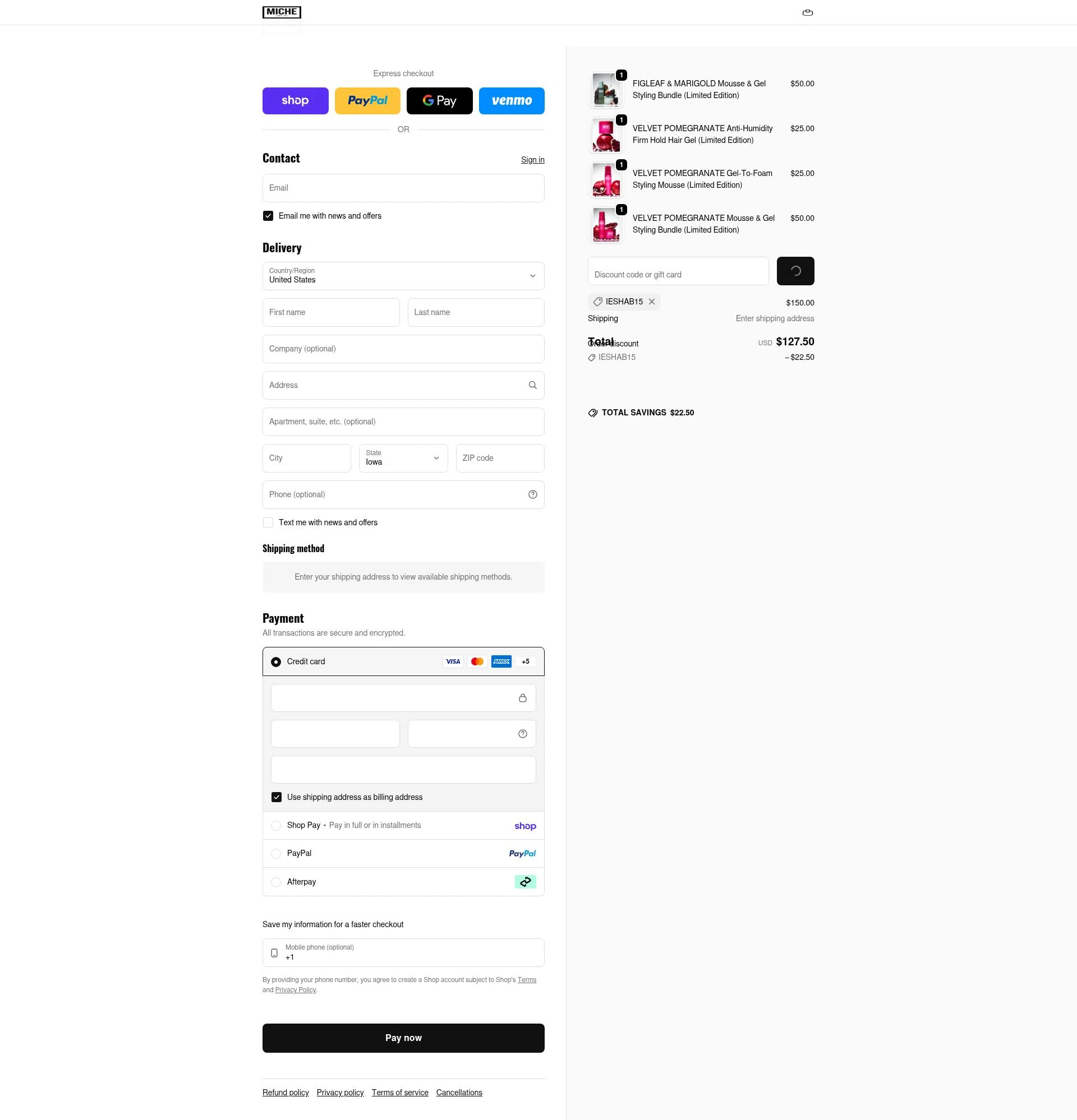 Miche Beauty checkout page showing Miche Beauty discount code box | Screenshot taken by SimplyCodes community member on Feb 11, 2026