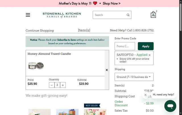 Michel Design Works checkout page showing Michel Design Works promo code box | Screenshot taken by SimplyCodes community member on Apr 30, 2025