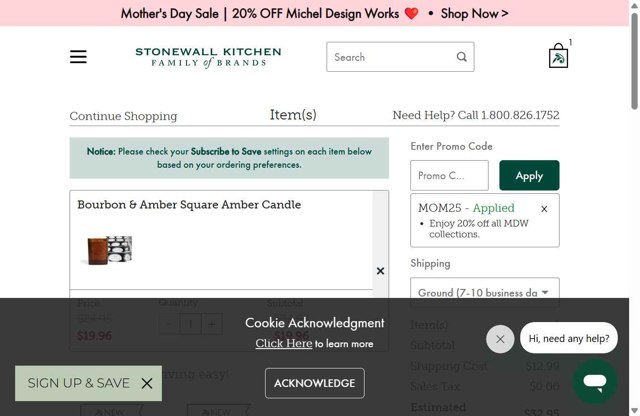 Michel Design Works checkout page showing Michel Design Works promo code box | Screenshot taken by SimplyCodes community member on May 1, 2025