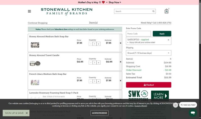 Michel Design Works checkout page showing Michel Design Works promo code box | Screenshot taken by SimplyCodes community member on Apr 30, 2025