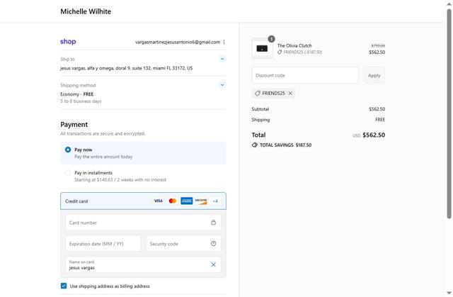 Michelle Wilhite checkout page showing Michelle Wilhite promo code box | Screenshot taken by SimplyCodes community member on Sep 8, 2025