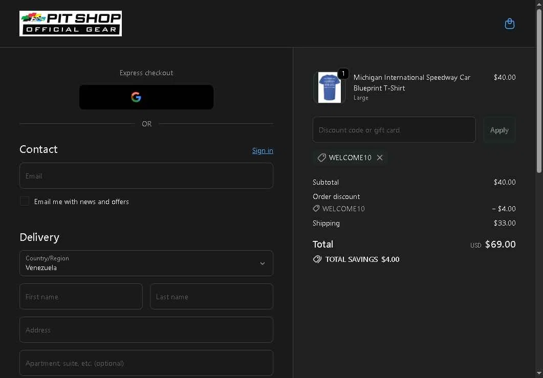 Michigan International Speedway checkout page showing Michigan International Speedway discount code box | Screenshot taken by SimplyCodes community member on Dec 11, 2025