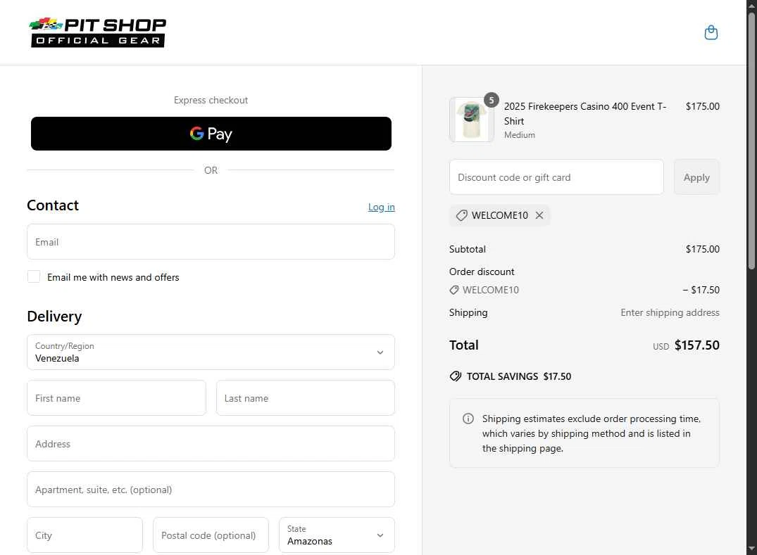 Michigan International Speedway checkout page showing Michigan International Speedway discount code box | Screenshot taken by SimplyCodes community member on May 13, 2025
