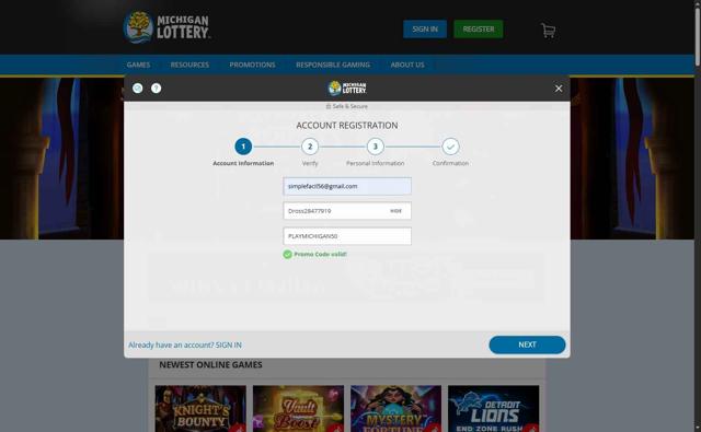 Michigan Lottery checkout page showing Michigan Lottery promo code box | Screenshot taken by SimplyCodes community member on Sep 13, 2025