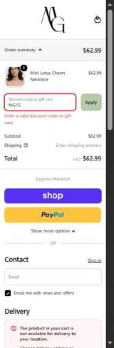 MG15 coupon verification screenshot