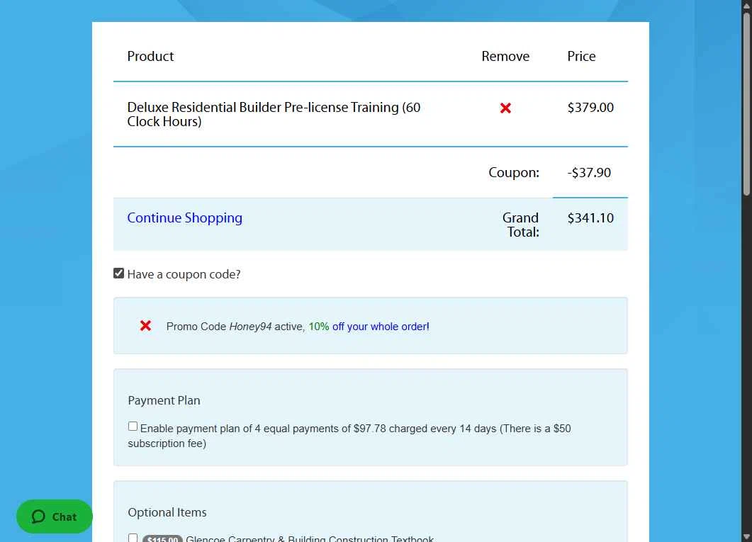 MIContractorTraining.com checkout page showing MIContractorTraining.com promo code box | Screenshot taken by SimplyCodes community member on Nov 27, 2025