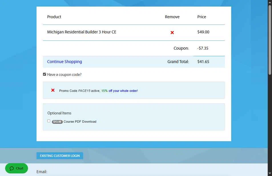 MIContractorTraining.com checkout page showing MIContractorTraining.com promo code box | Screenshot taken by SimplyCodes community member on Jan 14, 2026