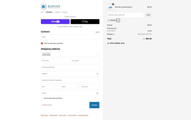 Microfiber Wholesale checkout page showing Microfiber Wholesale discount code box | Screenshot taken by SimplyCodes community member on Dec 11, 2024