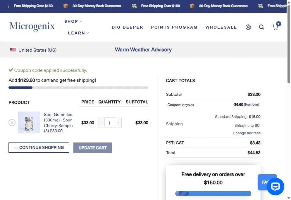 Microgenix checkout page showing Microgenix coupon code box | Screenshot taken by SimplyCodes community member on Aug 26, 2025