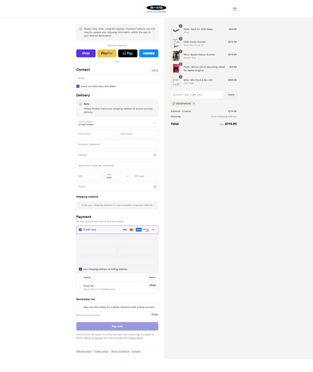 Micro Kickboard checkout page showing Micro Kickboard promo code box | Screenshot taken by SimplyCodes community member on Sep 3, 2025