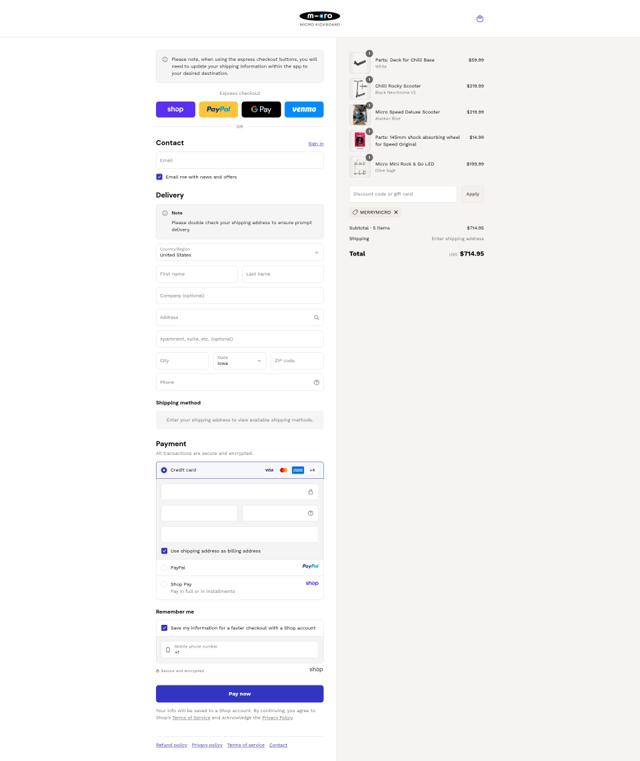 Micro Kickboard checkout page showing Micro Kickboard promo code box | Screenshot taken by SimplyCodes community member on Sep 11, 2025