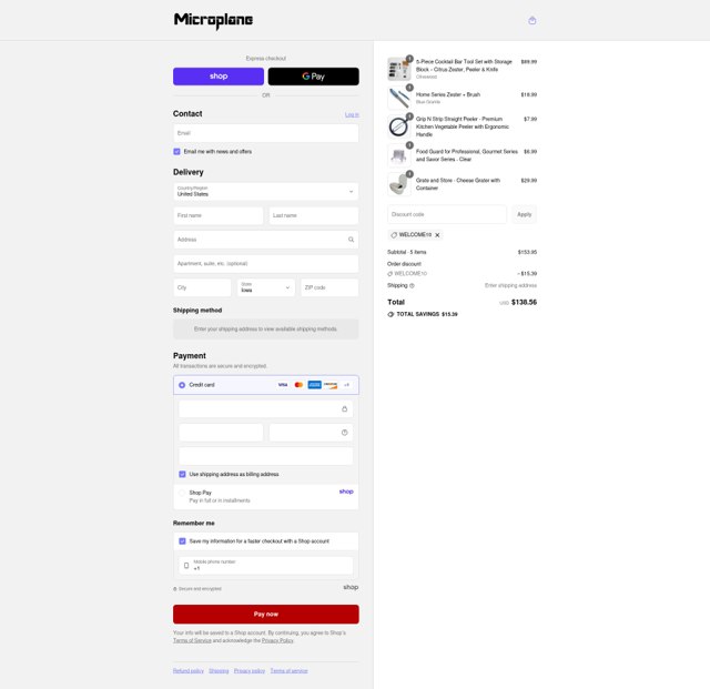Microplane checkout page showing Microplane discount code box | Screenshot taken by SimplyCodes community member on Aug 31, 2025