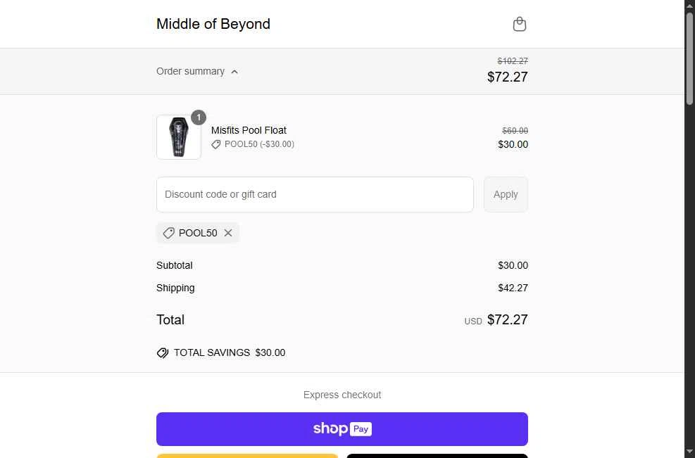 Middle of Beyond checkout page showing Middle of Beyond discount code box | Screenshot taken by SimplyCodes community member on Jun 20, 2025