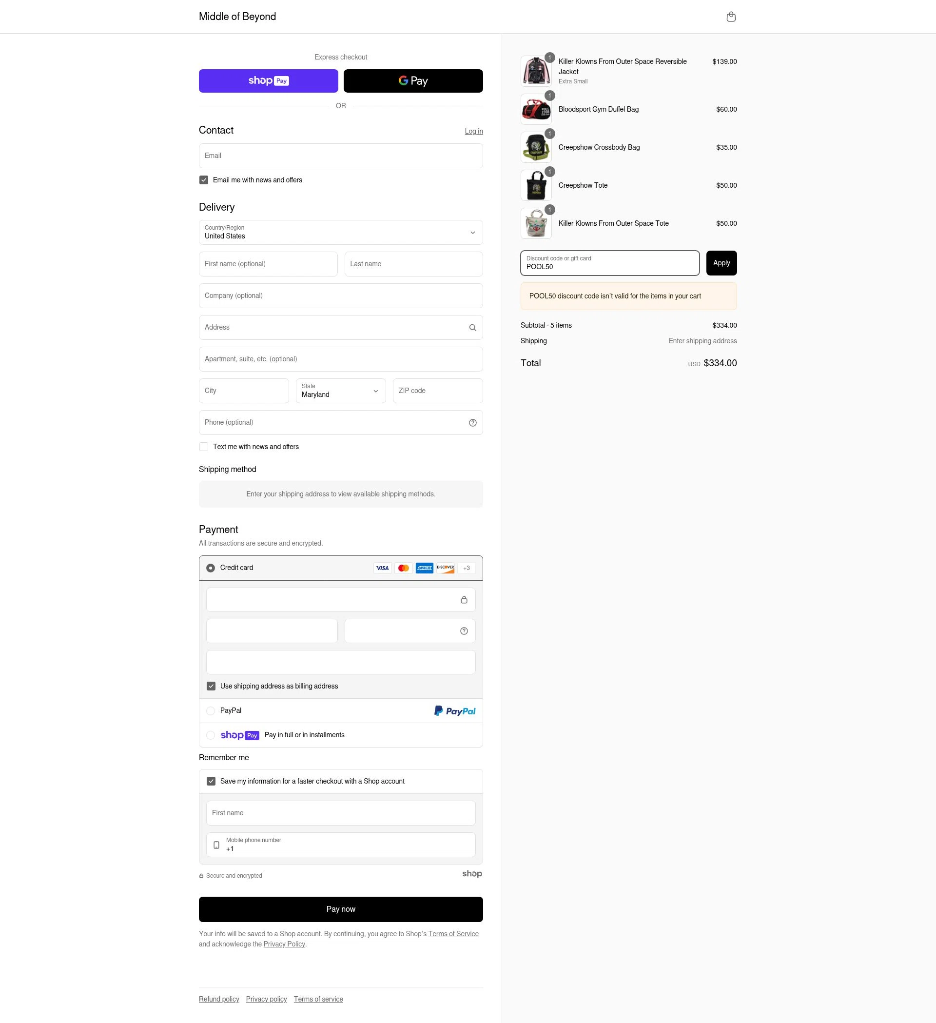 Middle of Beyond checkout page showing Middle of Beyond discount code box | Screenshot taken by SimplyCodes community member on Jun 21, 2025