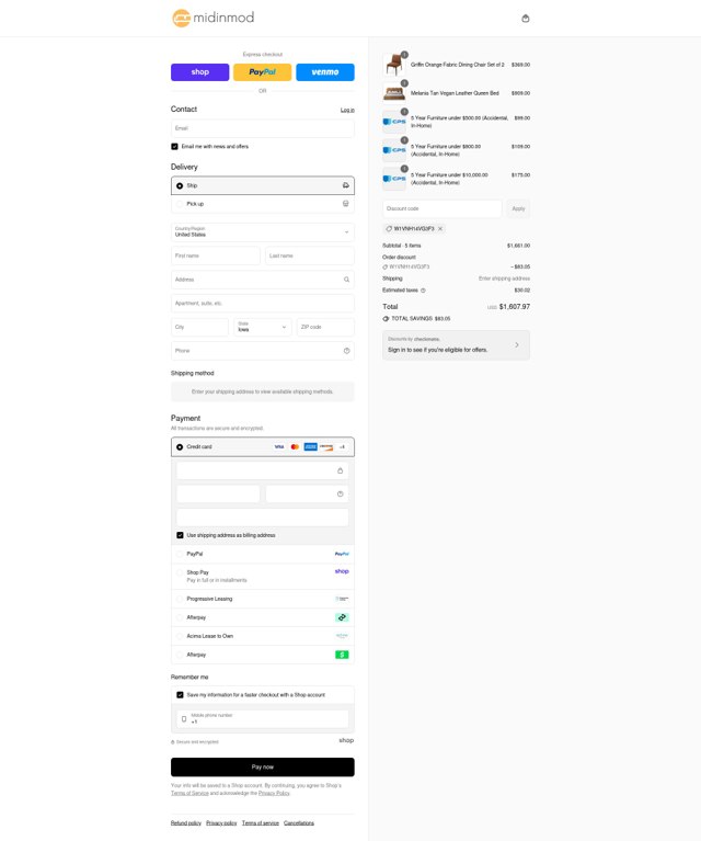 MidInMod checkout page showing MidInMod discount code box | Screenshot taken by SimplyCodes community member on Sep 2, 2025