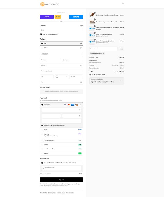 MidInMod checkout page showing MidInMod discount code box | Screenshot taken by SimplyCodes community member on Sep 2, 2025