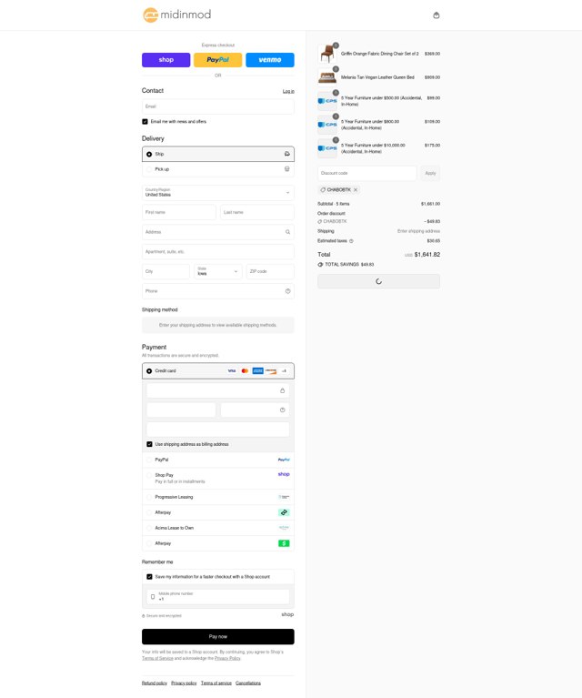 MidInMod checkout page showing MidInMod discount code box | Screenshot taken by SimplyCodes community member on Sep 2, 2025
