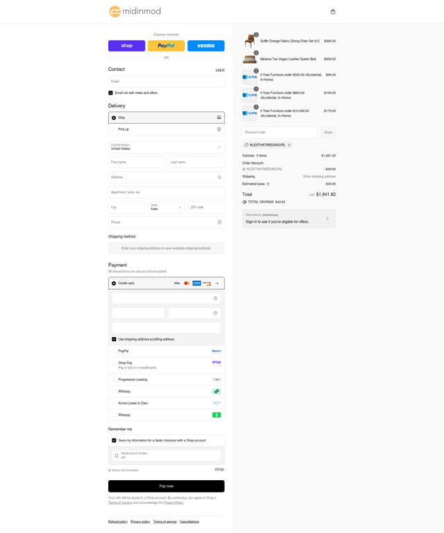 MidInMod checkout page showing MidInMod discount code box | Screenshot taken by SimplyCodes community member on Sep 2, 2025