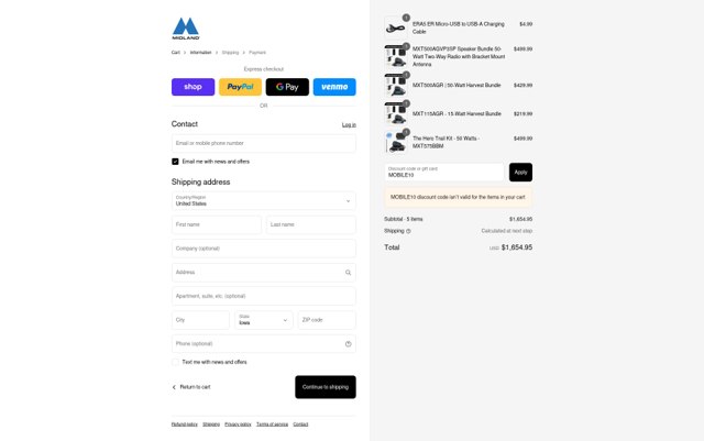 Midland checkout page showing Midland promo code box | Screenshot taken by SimplyCodes community member on Sep 4, 2025