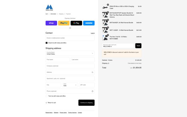 Midland checkout page showing Midland promo code box | Screenshot taken by SimplyCodes community member on Sep 4, 2025