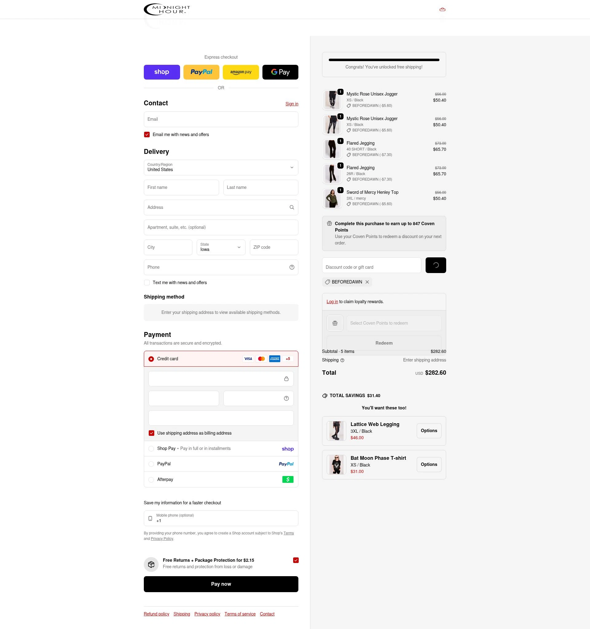Midnight Hour checkout page showing Midnight Hour discount code box | Screenshot taken by SimplyCodes community member on Feb 9, 2026