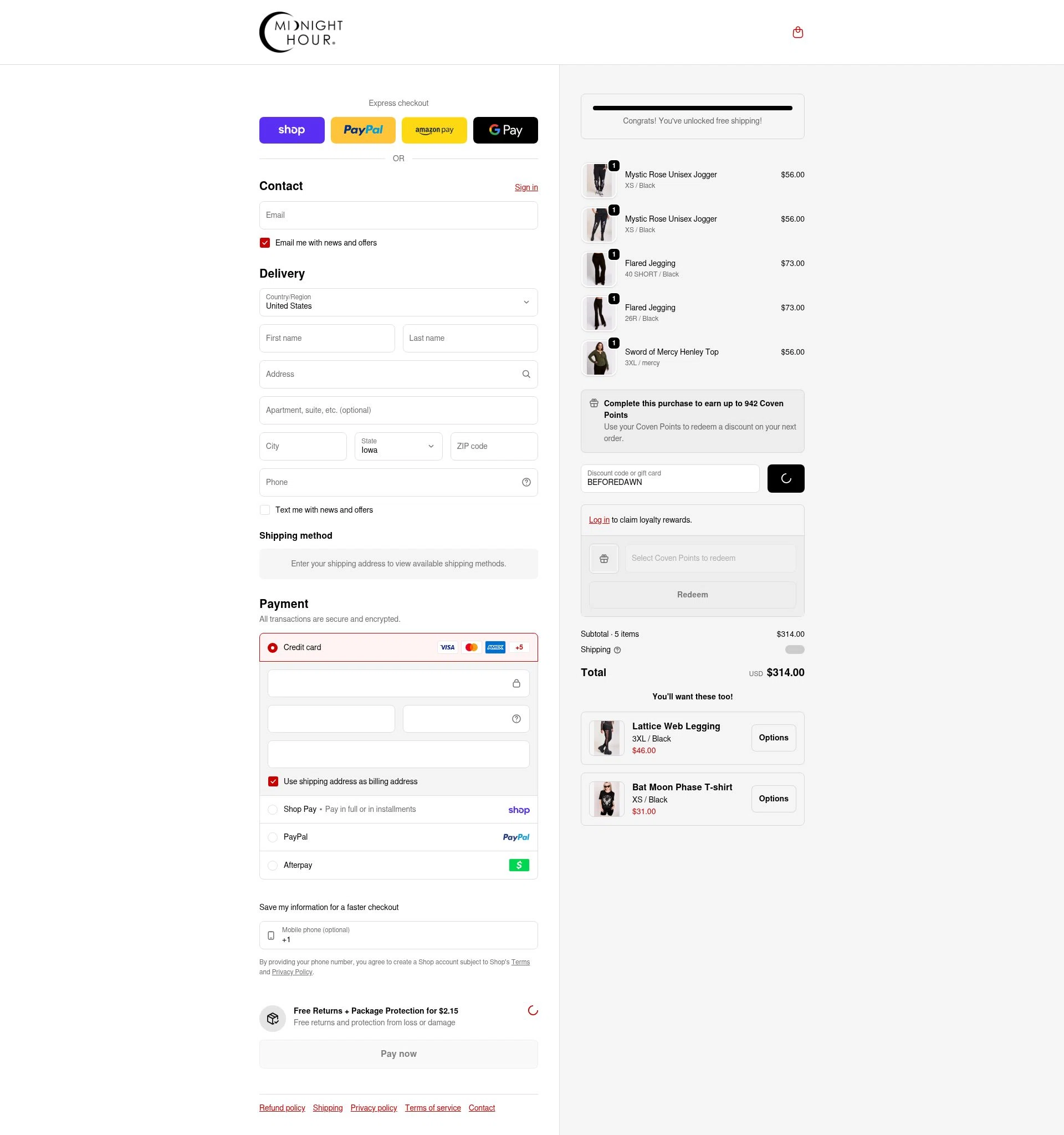 Midnight Hour checkout page showing Midnight Hour discount code box | Screenshot taken by SimplyCodes community member on Feb 5, 2026