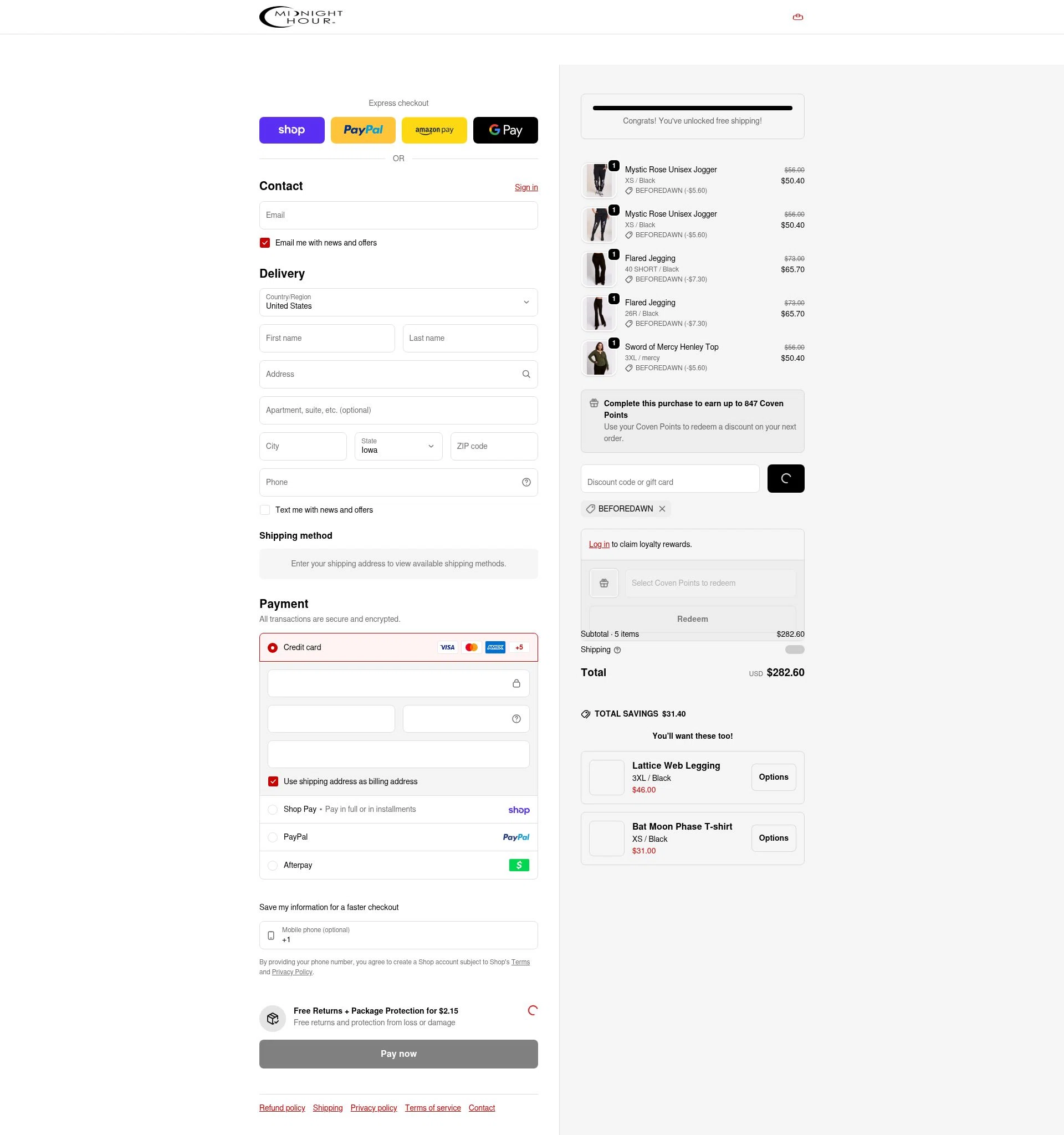 Midnight Hour checkout page showing Midnight Hour discount code box | Screenshot taken by SimplyCodes community member on Feb 13, 2026