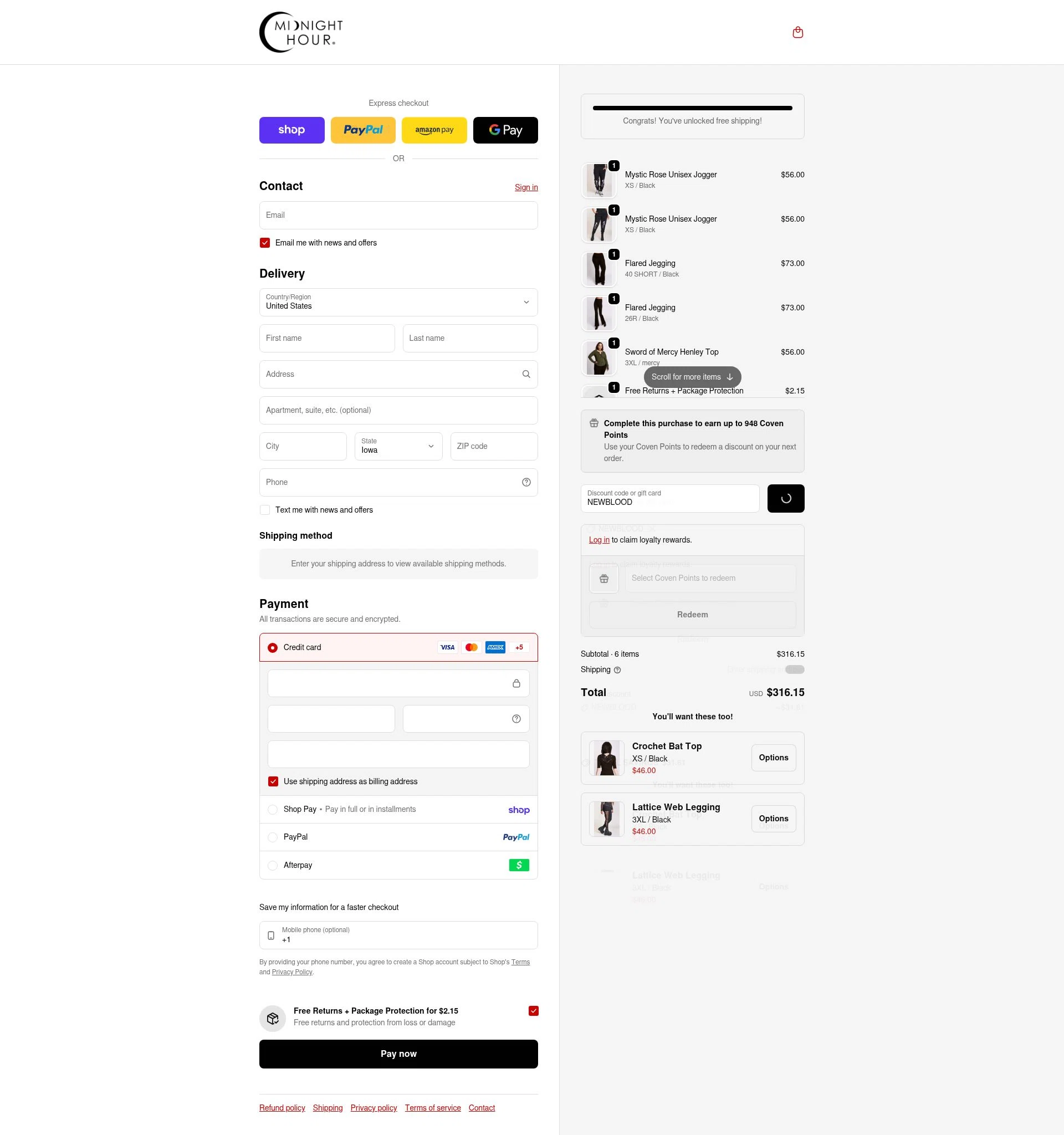 Midnight Hour checkout page showing Midnight Hour discount code box | Screenshot taken by SimplyCodes community member on Feb 5, 2026