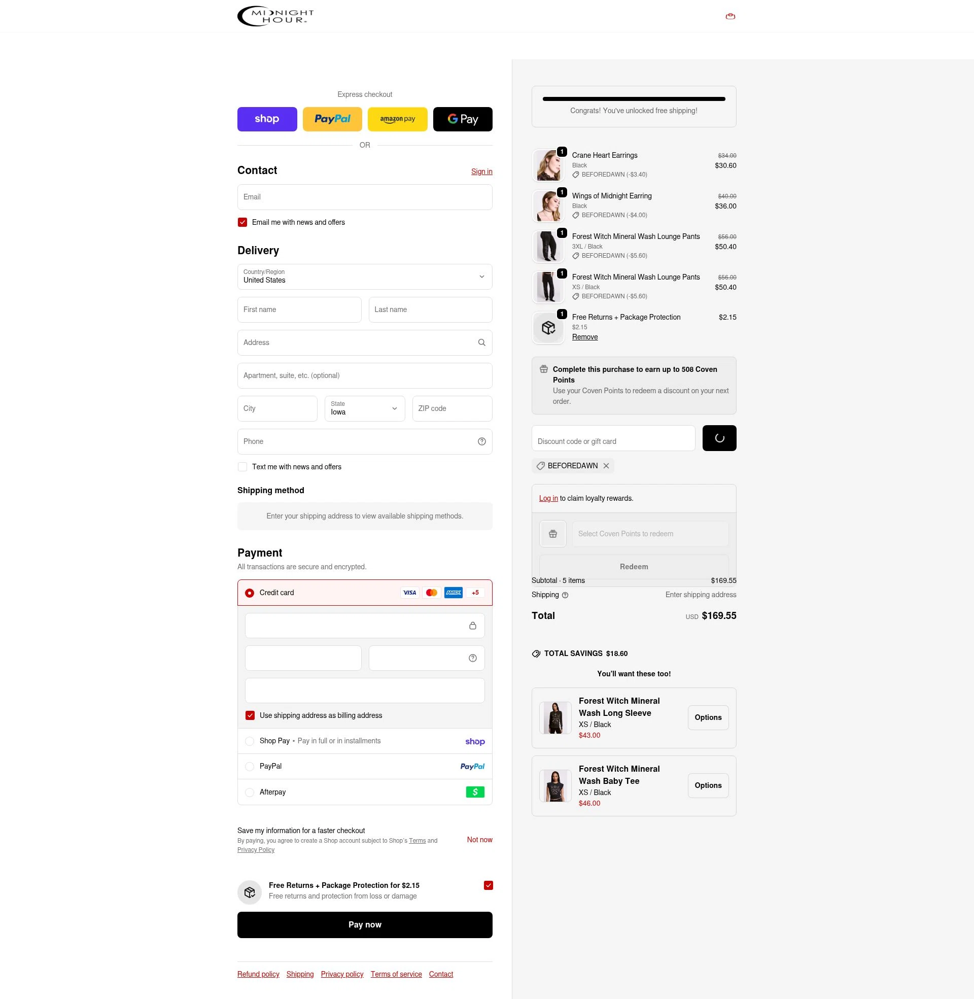 Midnight Hour checkout page showing Midnight Hour discount code box | Screenshot taken by SimplyCodes community member on Feb 18, 2026