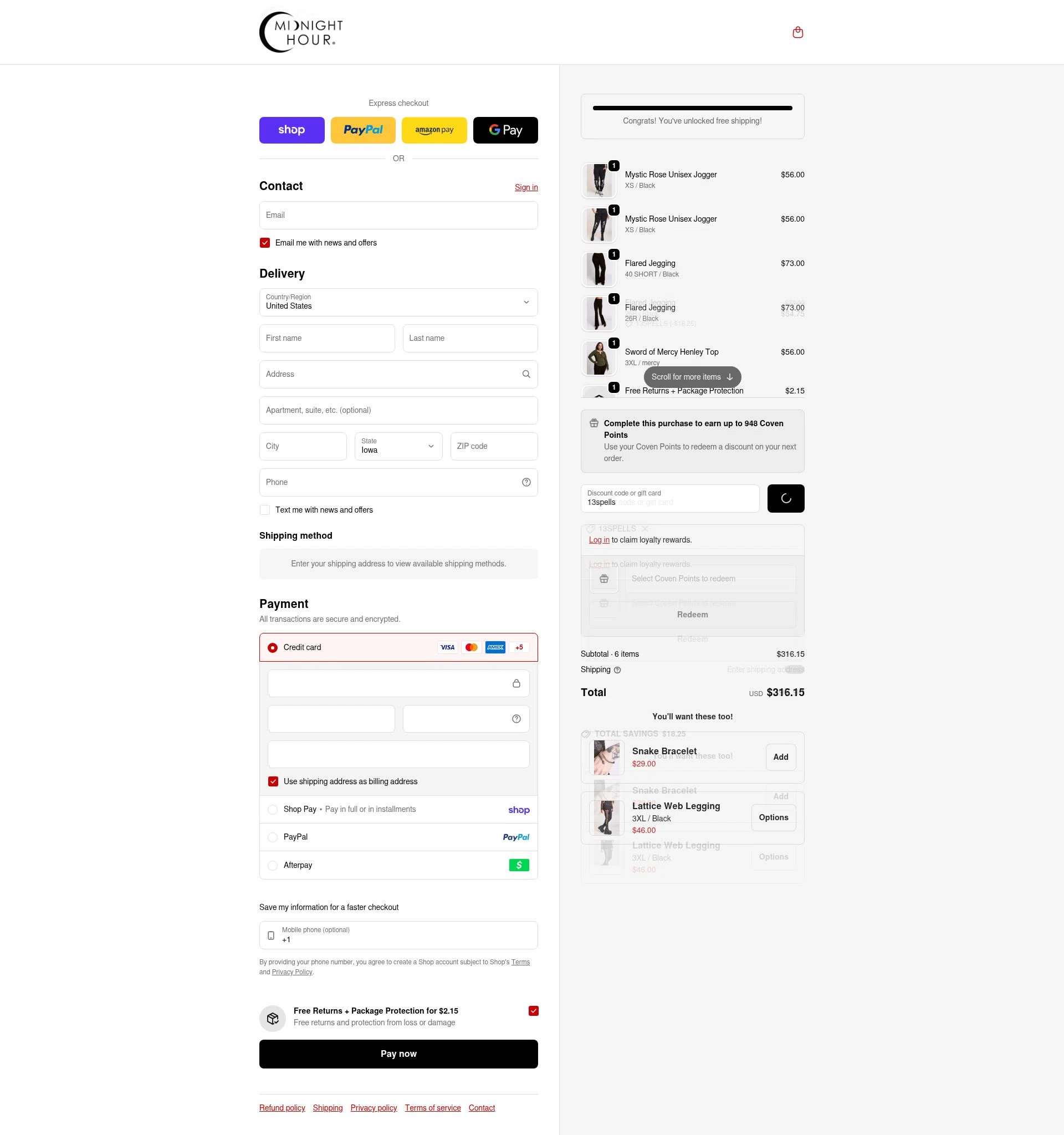 Midnight Hour checkout page showing Midnight Hour discount code box | Screenshot taken by SimplyCodes community member on Feb 13, 2026