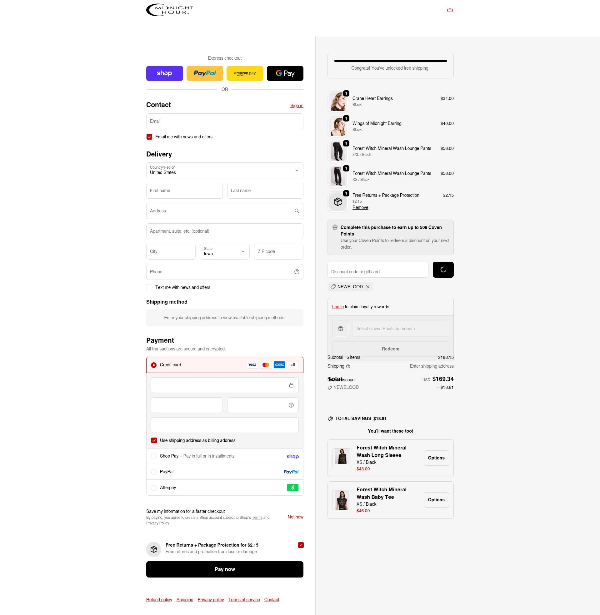 Midnight Hour checkout page showing Midnight Hour discount code box | Screenshot taken by SimplyCodes community member on Feb 18, 2026